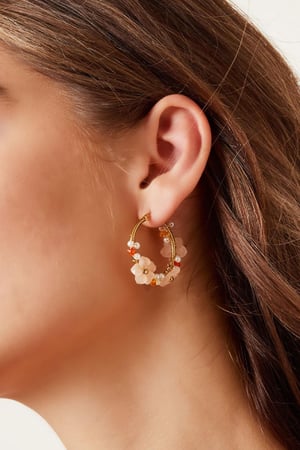 Boucles d'oreilles fleurs avec perles - doré/blanc Acier inoxydable h5 Image2